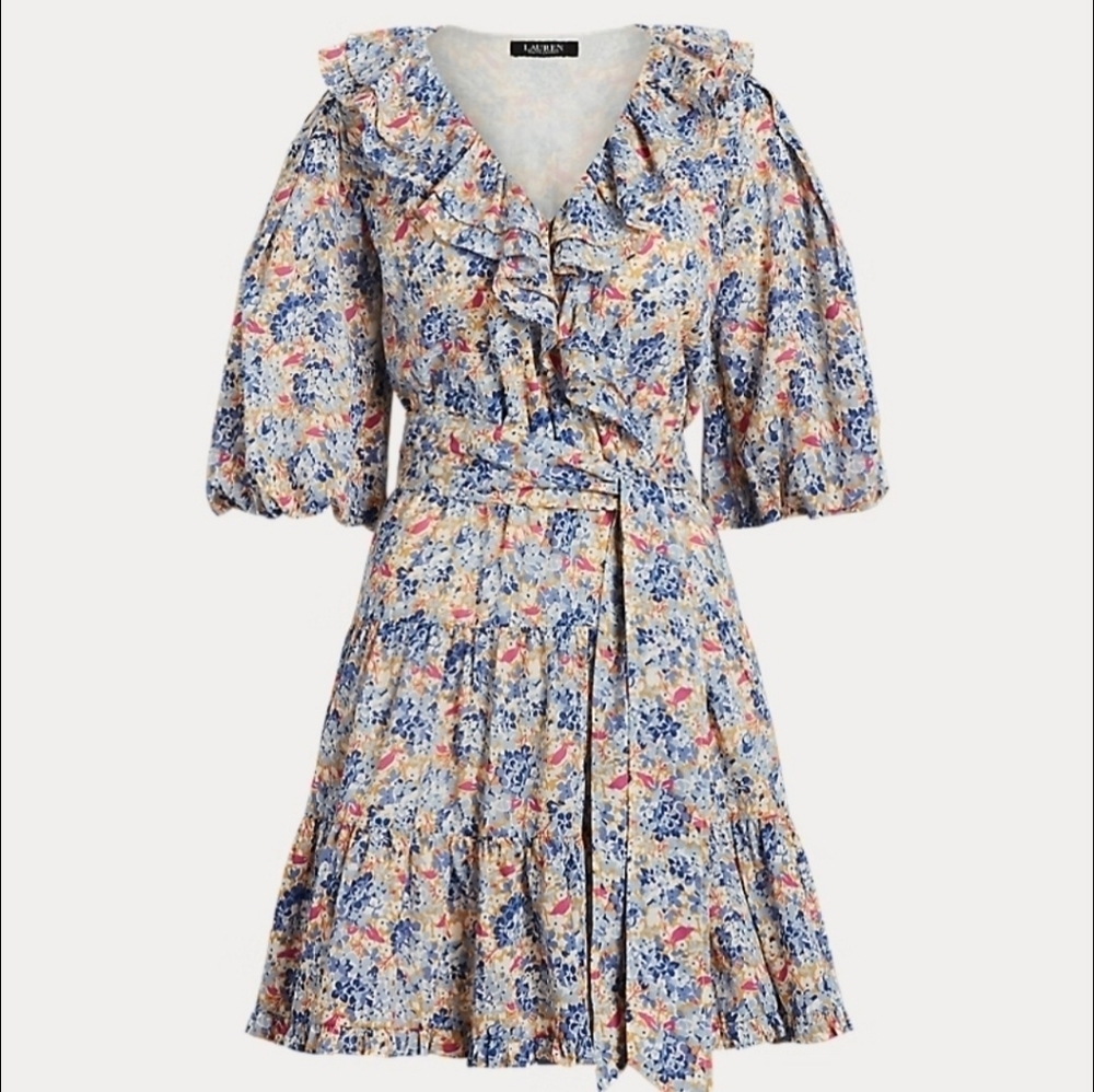 Ralph Lauren Black Label Prairie All Over Floral Print Midi Dress Womans Size 16